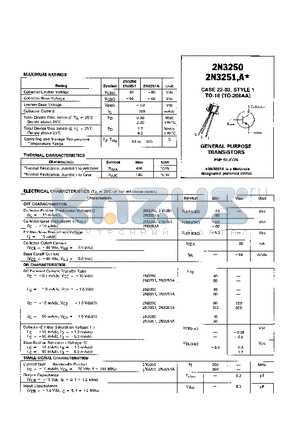 2N3250 datasheet - GENERAL PURPOSE TRANSISTOR (PNP SILICON)