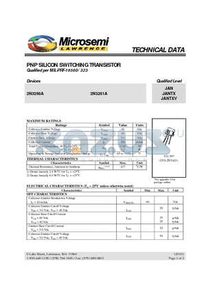 2N3250A datasheet - PNP SILICON SWITCHING TRANSISTOR