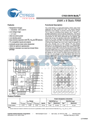 CY62138VNLL-70BAI datasheet - 256K x 8 Static RAM