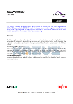 AM29LV017D-70WCD datasheet - 16 Megabit (2 M x 8-Bit) CMOS 3.0 Volt-only Uniform Sector Flash Memory