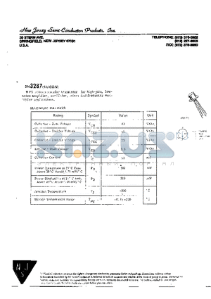 2N3287 datasheet - SPRINGFIELD, NEW JERSEY 07081