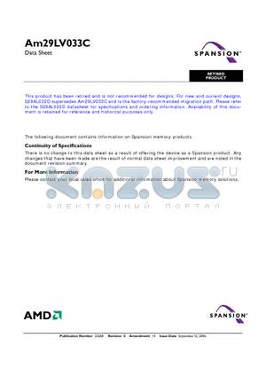 AM29LV033C-120EE datasheet - 32 Megabit (4 M x 8-Bit) CMOS 3.0 Volt-only Uniform Sector Flash Memory