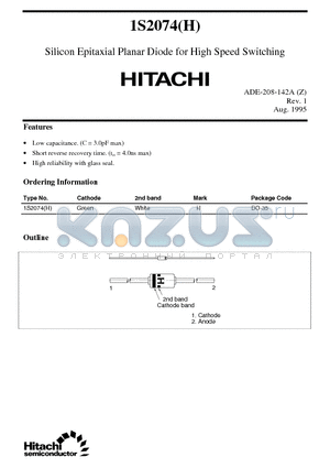 1S2074H datasheet - Silicon Epitaxial Planar Diode for High Speed Switching