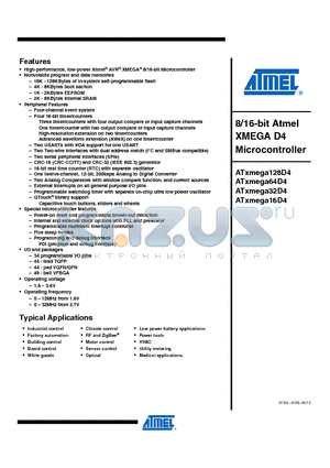 ATXMEGA128D4_12 datasheet - 8/16-bit Atmel XMEGA D4 Microcontroller