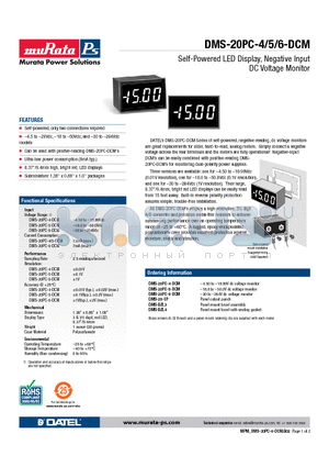 DMS-20PC-4-DCM datasheet - Self-Powered LED Display, Negative Input DC Voltage Monitor