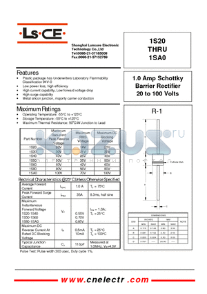 1S40 datasheet - 1.0Amp Schottky Barrier Rectifier