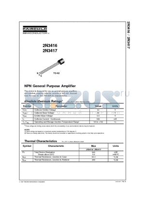 2N3417 datasheet - NPN General Purpose Amplifier