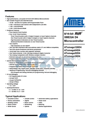 ATXMEGA16D4 datasheet - 8/16-bit AVR XMEGA D4 Microcontroller