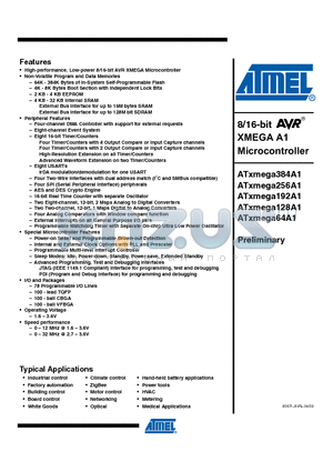 ATXMEGA256A1-AU datasheet - 8/16-bit XMEGA A1 Microcontroller