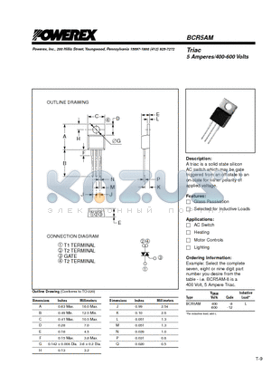 BCR5AM-8 datasheet - Triac 5 Amperes/400-600 Volts