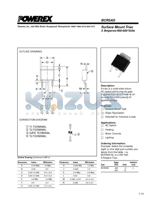 BCR5AS datasheet - Surface Mount Triac 5 Amperes/400-600 Volts