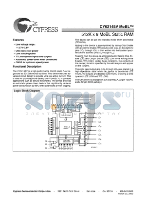 CY62148-70SC datasheet - 512K x 8 MoBL Static RAM