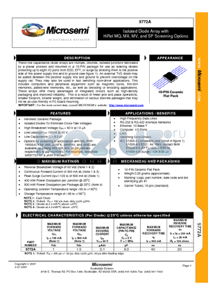 5772A datasheet - Isolated Diode Array with HiRel MQ, MX, MV, and SP Screening Options