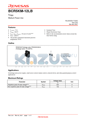 BCR5KM-12LB-A8 datasheet - Triac Medium Power Use