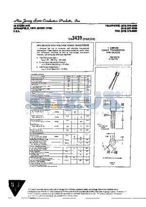 2N3439 datasheet - NPN SILICON HIGH VOLTAGE POWER TRANSISTORS