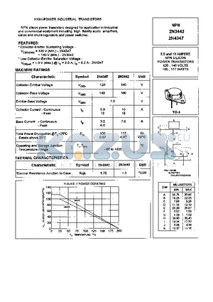 2N3442 datasheet - HIGH-POWER INDUSTRIAL TRANSISTORS