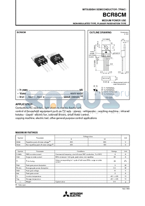 BCR8 datasheet - MEDIUM POWER USE NON-INSULATED TYPE, PLANAR PASSIVATION TYPE