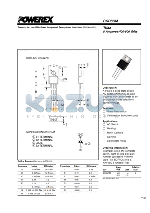 BCR8CM datasheet - Triac 8 Amperes/400-600 Volts