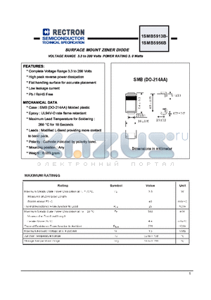 1SM5918B datasheet - SURFACE MOUNT ZENER DIODE