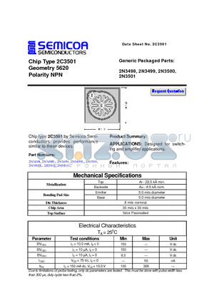 2N3498 datasheet - Chip Type 2C3501 Geometry 5620 Polarity NPN