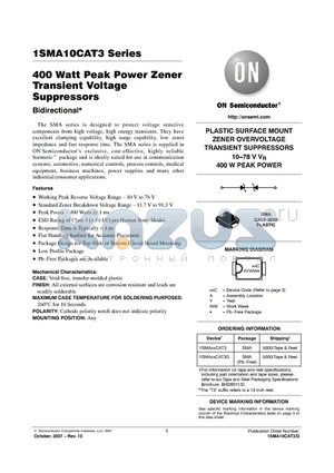 1SMA10CAT3 datasheet - 400 Watt Peak Power Zener Transient Voltage Suppressors
