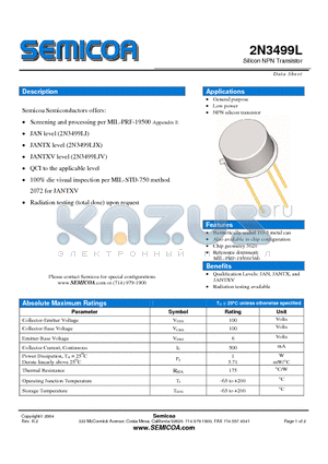 2N3499L datasheet - Silicon NPN Transistor