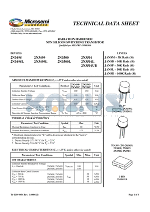 2N3500L datasheet - RADIATION HARDENED