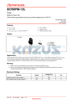 BCR8PM-12LB datasheet - Triac Medium Power Use