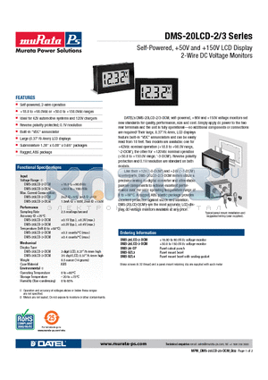 DMS-BZL3 datasheet - Self-Powered, 50V and 150V LCD Display 2-Wire DC Voltage Monitors