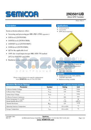 2N3501UB datasheet - Silicon NPN Transistor