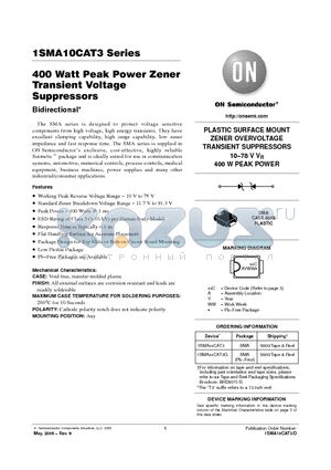 1SMA11CAT3 datasheet - 400 Watt Peak Power Zener Transient Voltage Suppressors