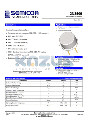 2N3506 datasheet - Silicon NPN Transistor