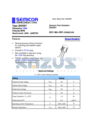 2N3507 datasheet - Type 2N3507 Geometry 1506 Polarity NPN