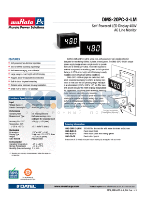 DMS-LM3 datasheet - Self-Powered LED Display 480V AC Line Monitor