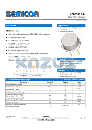 2N3507A datasheet - Silicon NPN Transistor