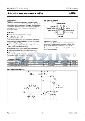 AU2904 datasheet - Low power dual operational amplifier