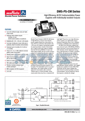 DMS-PS1-CM datasheet - High Efficiency, AC/DC Instrumentation Power Supplies with Individually Isolated Outputs