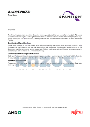 AM29LV065DU35EI datasheet - 64 Megabit (8 M x 8-Bit) CMOS 3.0 Volt-only Uniform Sector Flash Memory with VersatileIOTM Control