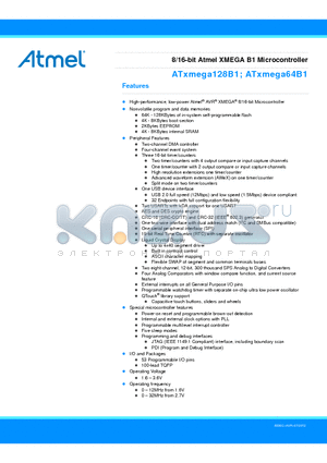 ATXMEGA64B1 datasheet - 8/16-bit Atmel XMEGA B1 Microcontroller