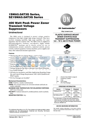 1SMA15AT3G datasheet - 400 Watt Peak Power Zener Transient Voltage Suppressors