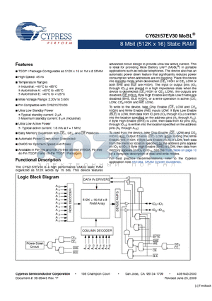 CY62157EV30LL-45ZSXI datasheet - 8 Mbit (512K x 16) Static RAM