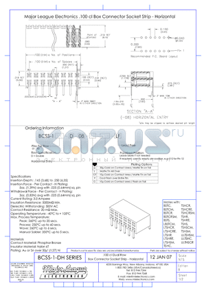 BCSS-101-D-08-G-LF datasheet - 100 cl Box Connextor Socket Strip-Horizontal