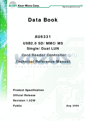 AU6331 datasheet - USB2.0 SD/MMC/MS Single/Dual LUN Card Reader Controller
