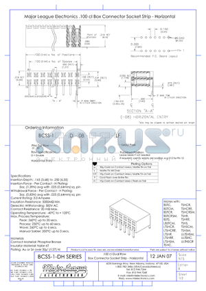 BCSS-101-D-08-T-LF datasheet - 100 cl Box Connextor Socket Strip-Horizontal