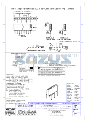 BCSS-101-S-02-H-LF datasheet - .100 cl Single Row Box Connector Socket Strip - Vertical
