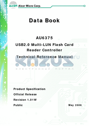 AU6375 datasheet - USB2.0 Multi-LUN Flash Card Reader Controller