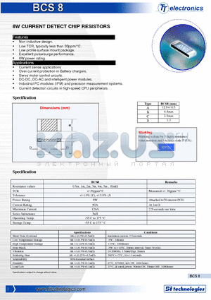 BCS8R003F datasheet - 8W CURRENT DETECT CHIP RESISTORS