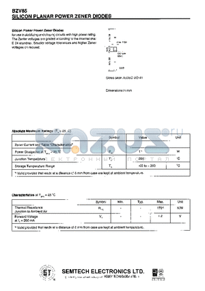 BZV85 datasheet - SILICON PLANAR POWER ZENER DIODES