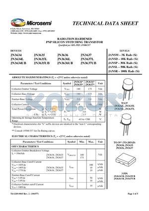 2N3635L datasheet - RADIATION HARDENED