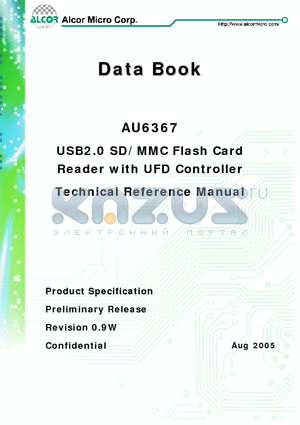 AU6367 datasheet - USB2.0 SD/MMC Flash Card Reader with UFD Controller
